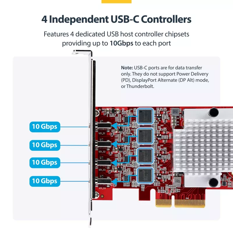StarTech.com 4-pordiline USB USB-C PCIe-kaart, USB 3.2 10 Gbps, USB-C PCI Express-laienduskaart, 4 sõltumatut USB-kontrollerit, Windows/Linux/macOS, TAA-ühilduv