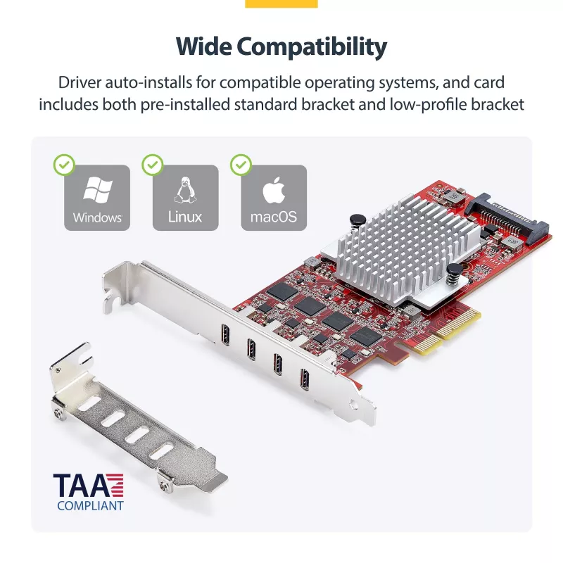 StarTech.com 4-pordiline USB USB-C PCIe-kaart, USB 3.2 10 Gbps, USB-C PCI Express-laienduskaart, 4 sõltumatut USB-kontrollerit, Windows/Linux/macOS, TAA-ühilduv