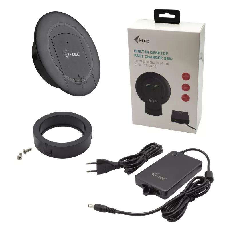 Laadija i-tec Built-in Desktop Fast Charger USB-C PD 3.0 + 3x USB 3.0 QC3.0 96 W