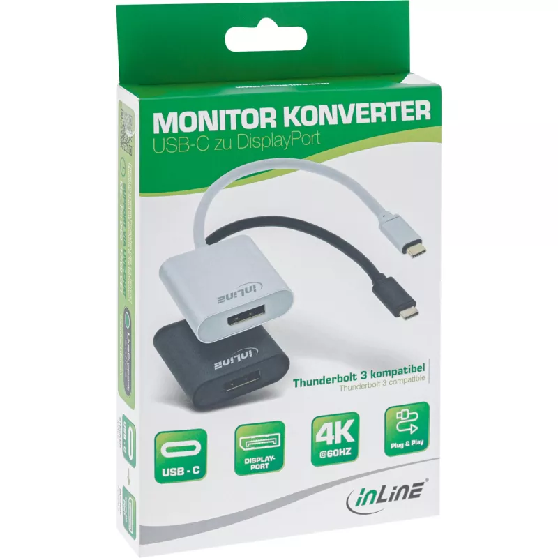 USB-kuvari muundur InLine 64102B USB-C isane DisplayPort 4K/60Hz