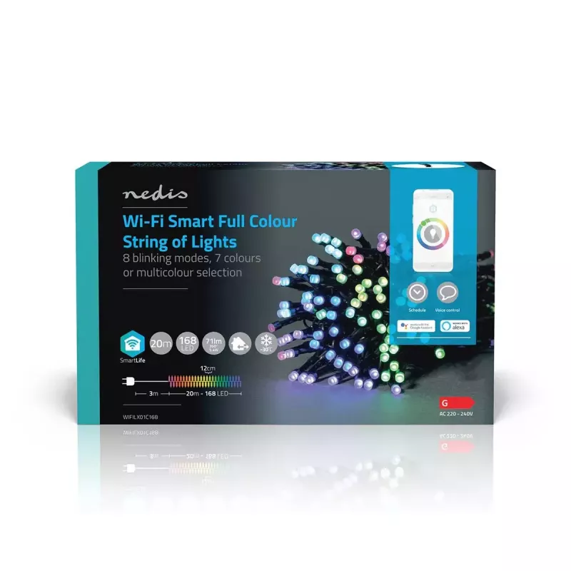 Valgusdekoreerimiskett Nedis WIFILX01C168 — 168 LED SMD-moodulit, 5,35 W, 20 m kaabel, IP65