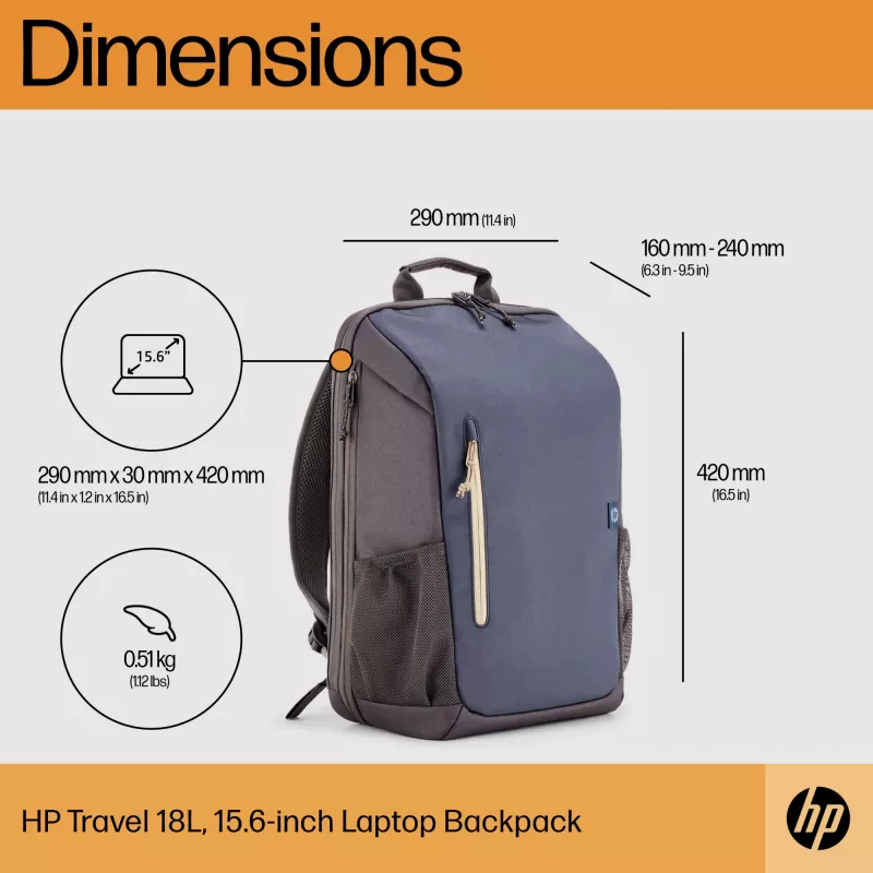 HP Travel 18-liitrine 15.6 Blue Night sülearvuti seljakott, seljakott, 510 g