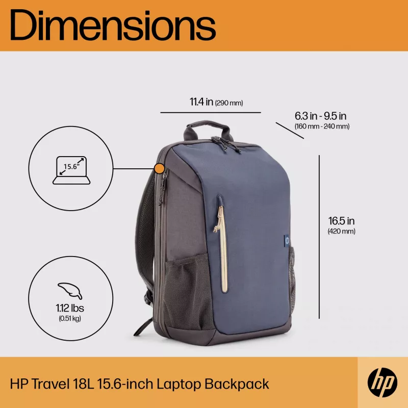 HP Travel 18-liitrine 15.6 Blue Night sülearvuti seljakott, seljakott, 510 g