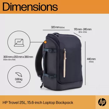 HP Travel 25 liitrit 15.6 sinine sülearvuti seljakott Maksimaalne ekraani suurus 39,6 cm Kaal 860 g