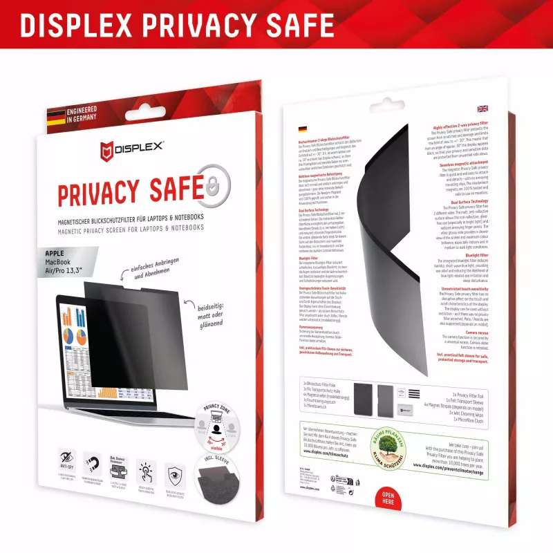 Displex PRIVACY SAFE magnetiline 2-suunaline privaatsusfilter MacBook Air/ MacBook Pro 13,3'' jaoks