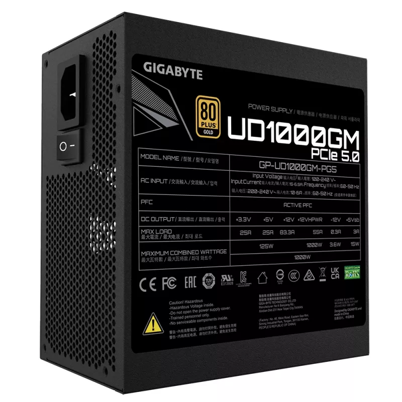 GIGABYTE UD1000GM PG5 toiteplokk 1000 W 20+4 pin ATX ATX must