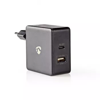 Mobiilseadme laadija Nedis WCPD45W100BK Universal Must USB Sisetingimustes