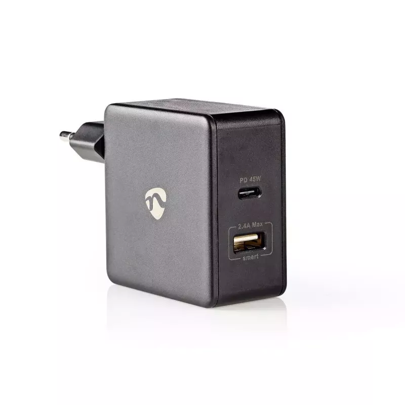Mobiilseadme laadija Nedis WCPD45W100BK Universal Must USB Sisetingimustes