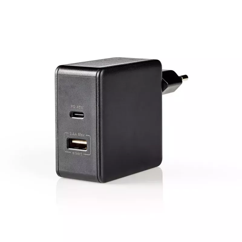 Mobiilseadme laadija Nedis WCPD45W100BK Universal Must USB Sisetingimustes