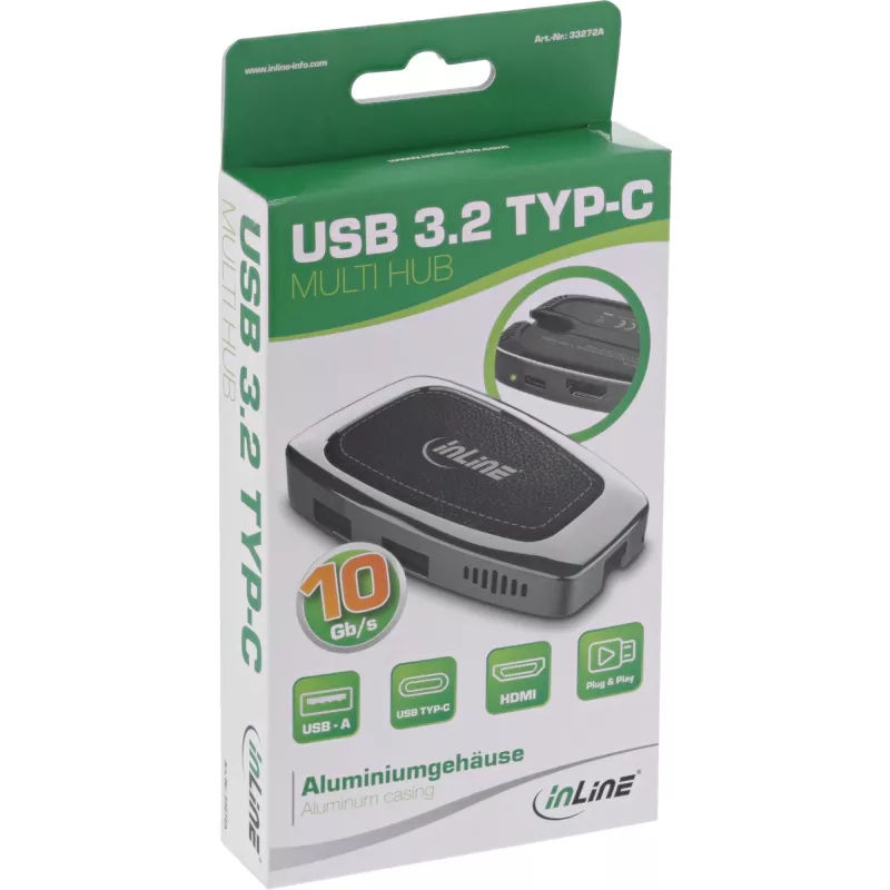 USB-jaotur InLine USB 3.2 Gen 2 Multi Hub (2xUSB-A + 1xHDMI + 1xUSB-C)