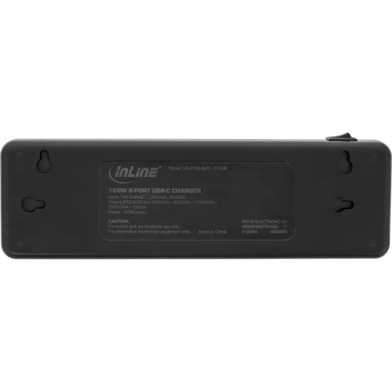 InLine mitme pordiga toiteplokk, laadija, 6x USB-C, PD 3.0, GaN, must