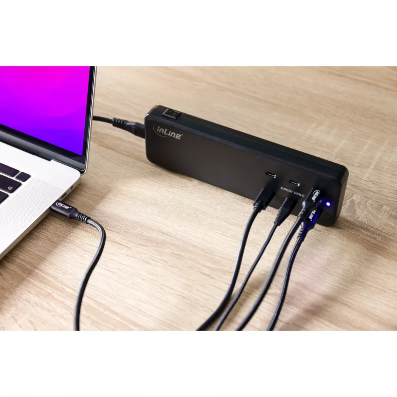 InLine mitme pordiga toiteplokk, laadija, 6x USB-C, PD 3.0, GaN, must