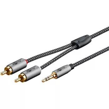 Audio kaabel WENTRONIC Goobay 65288 — 3.5mm male to 2×RCA male, 2 m, copper, gold-plated contacts, magnetically shielded