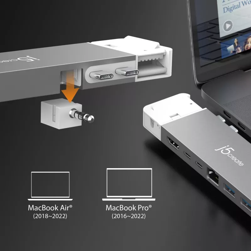 USB-jaotur j5create JCD395 4K60 Elite Pro juhtmega USB4 MagSafe-komplektiga