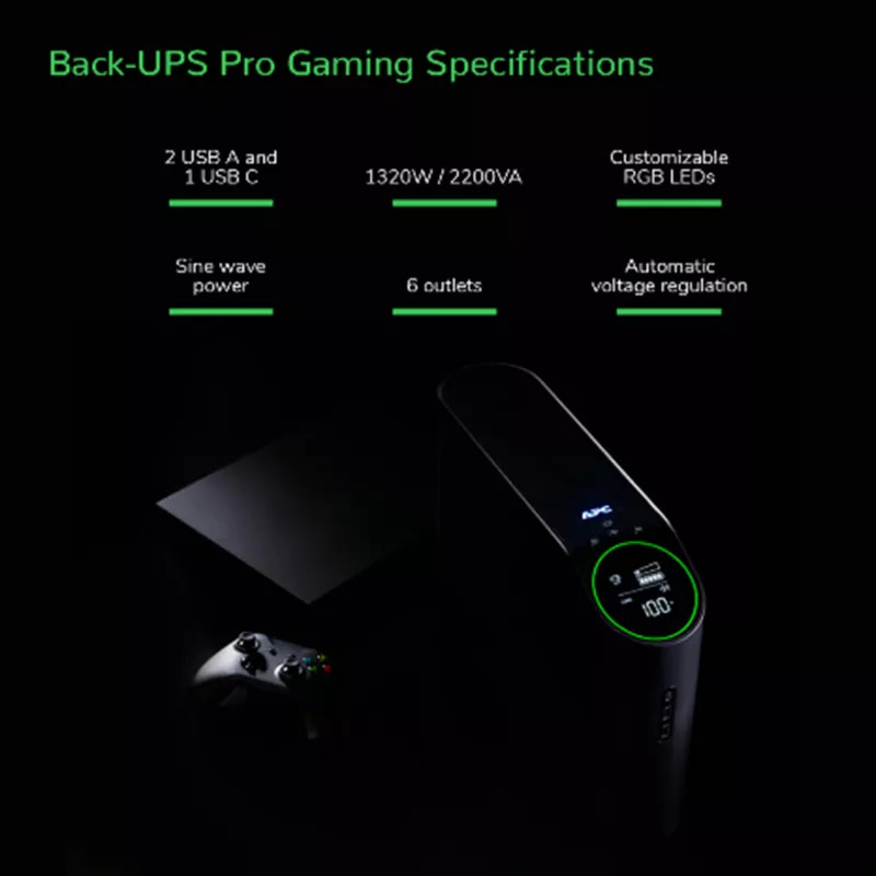APC Back-UPS Pro BGM2200B-GR - 2200VA/1320W, 4x Schuko ja 2x C13 pistikupesa, 3x USB laadija, USB andmepordiga