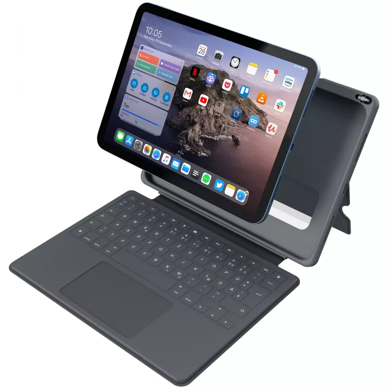 ASTAR DEQSTER Smart Rugged Touch Plus klaviatuur iPad 10,9 tolli — QWERTZ Saksa, mehaanilised lülitid, Smart Connector dokkimine, Hall