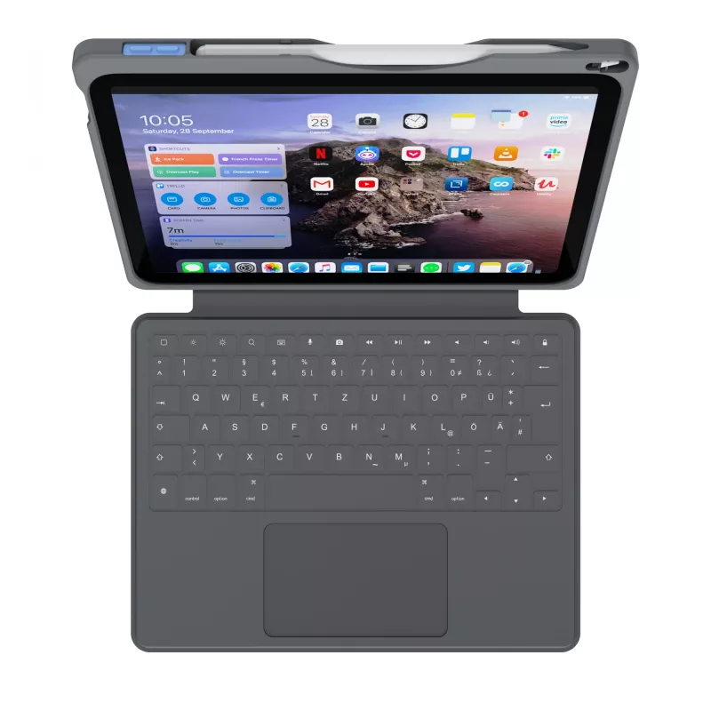 ASTAR DEQSTER Smart Rugged Touch Plus klaviatuur iPad 10,9 tolli — QWERTZ Saksa, mehaanilised lülitid, Smart Connector dokkimine, Hall