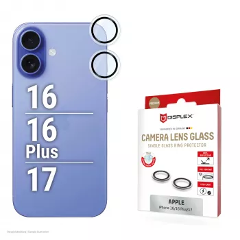 Displex Premium Camera Lens Glass, iPhone 16/16 Plus/17 Glas, 10H, Single Rings, DLC, transparent, Quick Mount