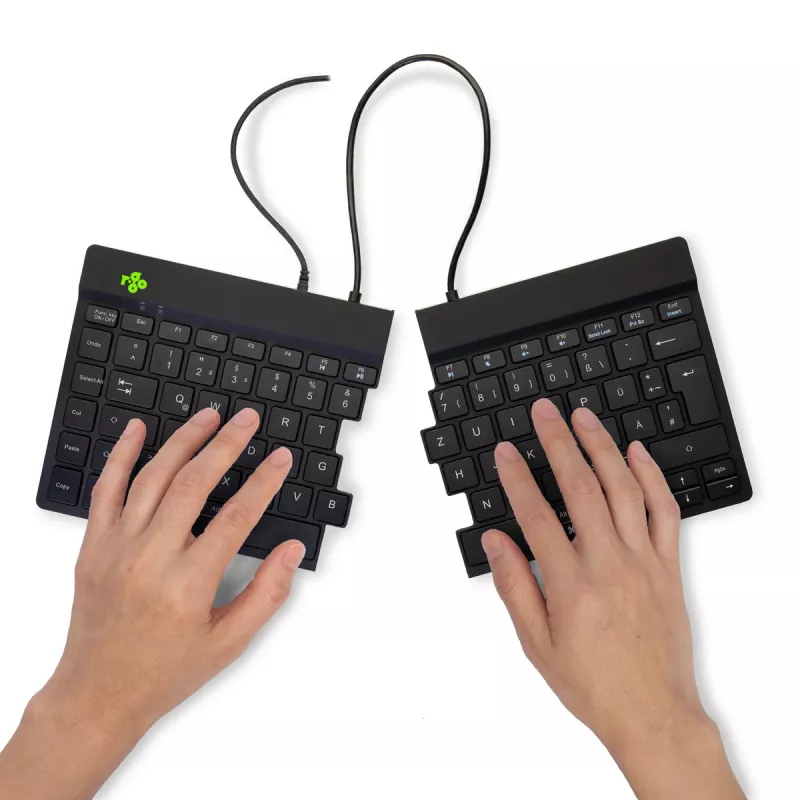R-Go Tools Ergonoomiline klaviatuur R-Go Split Break v2 pausitarkvaraga, ergonoomiline poolitatud klaviatuur, QWERTZ (DE), juhtmega, must
