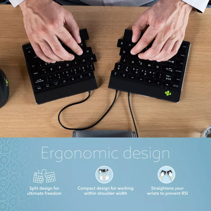 R-Go Tools Ergonoomiline klaviatuur R-Go Split Break v2 pausitarkvaraga, ergonoomiline poolitatud klaviatuur, QWERTZ (DE), juhtmega, must