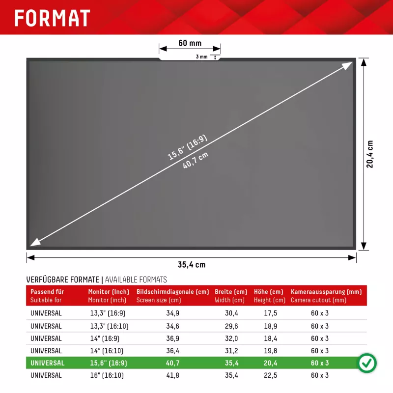 Displex PRIVACY SAFE eemaldatav kahesuunaline privaatsusfilter sülearvutile (raamita) 15,6'' (16:9)