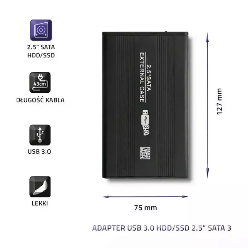 HDD/SSD korpus QOLTEC 51861 2,5-tollistele SATA3 draividele, USB 3.0, must