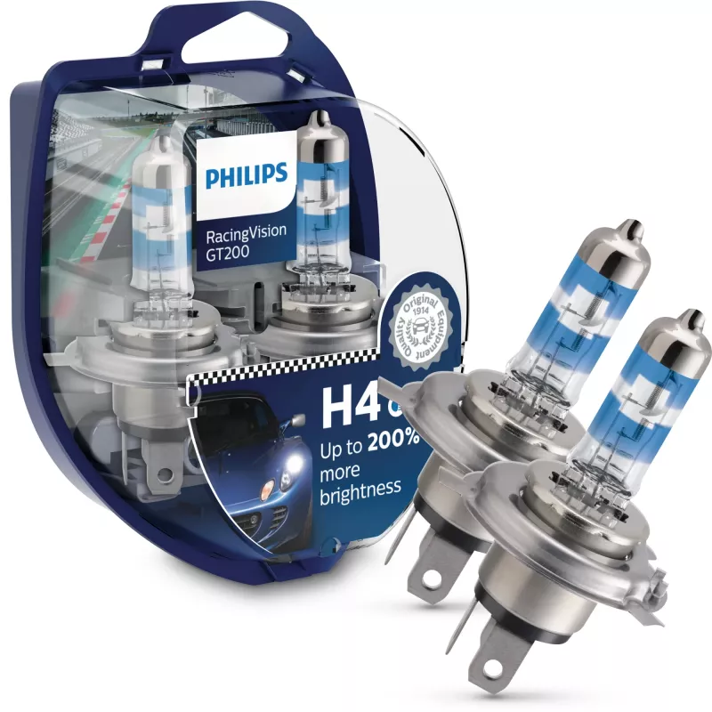 Philips RacingVision GT200 12342RGTS2 Suure jõudlusega, 60 W, 12 V, H4, Halogeen, 3600 K, 2 tk