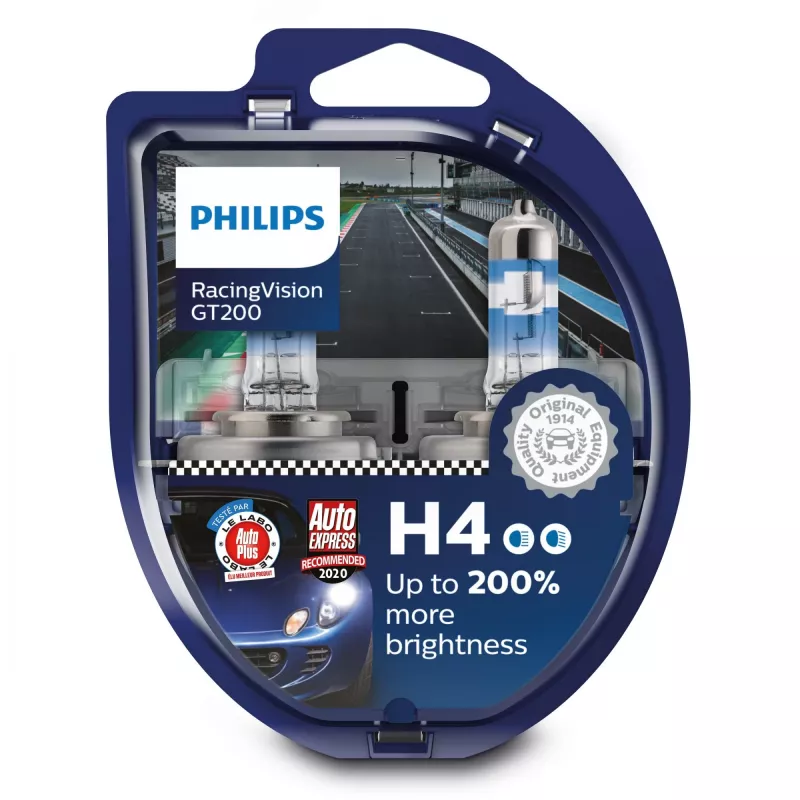 Philips RacingVision GT200 12342RGTS2 Suure jõudlusega, 60 W, 12 V, H4, Halogeen, 3600 K, 2 tk
