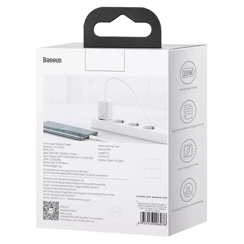 Baseus Super Si siselaadur valge kiirlaadimine 12V 1xUSB-C