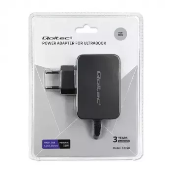 Laadija Qoltec 52408 sisetingimustes vahelduvvoolu sülearvuti 19V 2.1A must