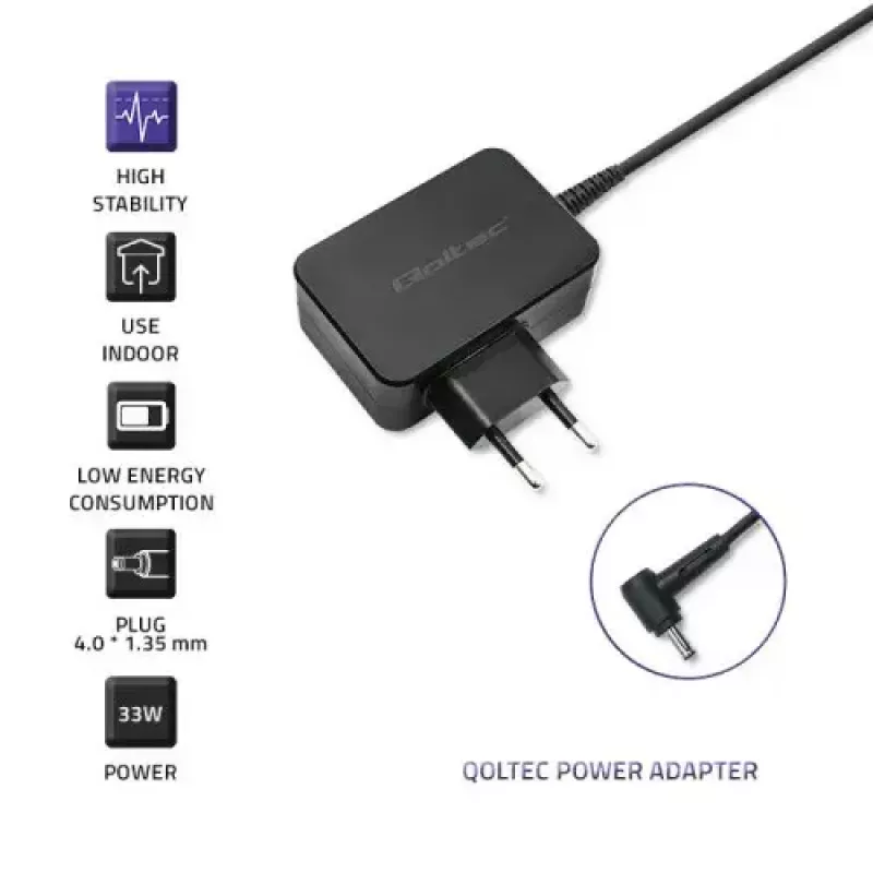 Laadija Qoltec 52408 sisetingimustes vahelduvvoolu sülearvuti 19V 2.1A must