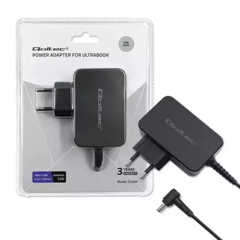 Laadija Qoltec 52408 sisetingimustes vahelduvvoolu sülearvuti 19V 2.1A must