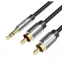 Helikaabel Vention BCFBJ 2 x RCA kuni 3,5 mm minipistik, 5 m, must, kullatud kontaktidega, PVC ümbris