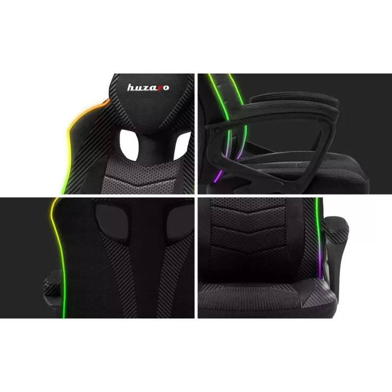 Mängutool huzaro Force 2.5 RGB Mesh — hingav võrk, RGB valgustus, reguleeritav kõrgus, kallutatav, 130 kg kandevõime