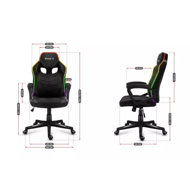 Mängutool huzaro Force 2.5 RGB Mesh — hingav võrk, RGB valgustus, reguleeritav kõrgus, kallutatav, 130 kg kandevõime