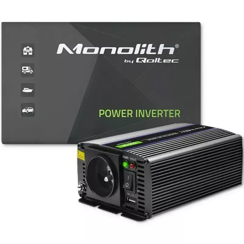 Pingemuundur QOLTEC Monolith 600 MS Wave 12V kuni 230V 600W, puhas/modifitseeritud siinuslaine vastavalt spetsifikatsioonile