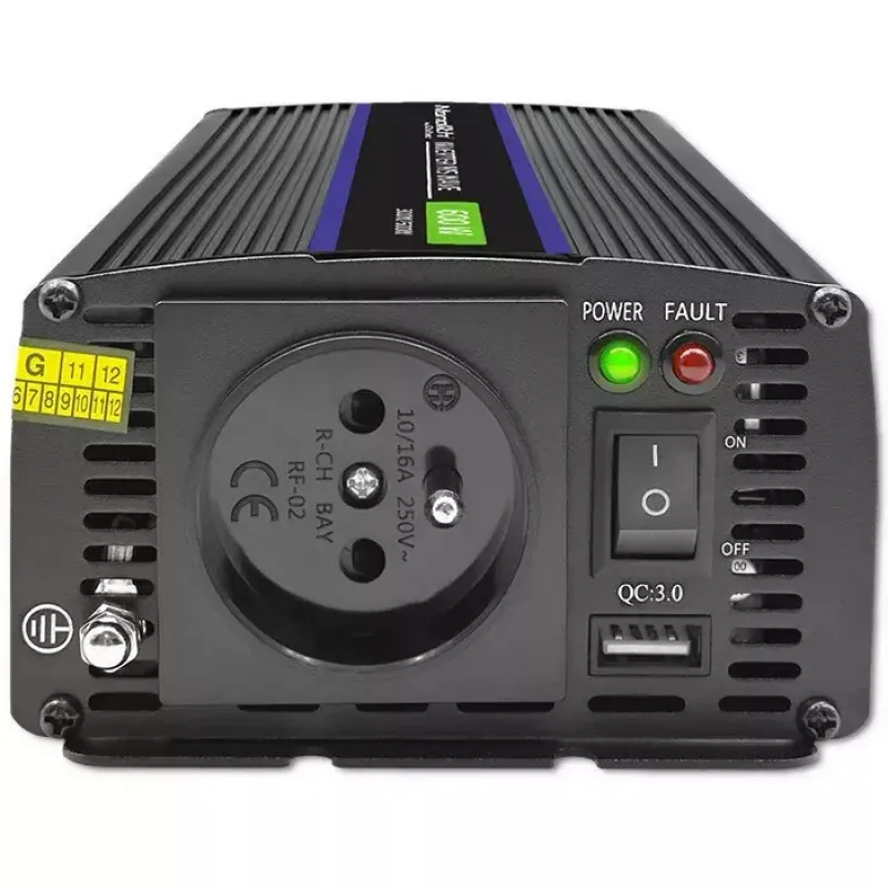 Pingemuundur QOLTEC Monolith 600 MS Wave 12V kuni 230V 600W, puhas/modifitseeritud siinuslaine vastavalt spetsifikatsioonile