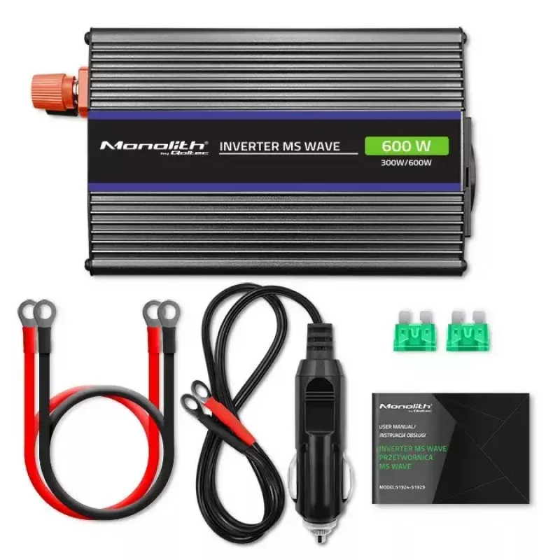 Pingemuundur QOLTEC Monolith 600 MS Wave 12V kuni 230V 600W, puhas/modifitseeritud siinuslaine vastavalt spetsifikatsioonile