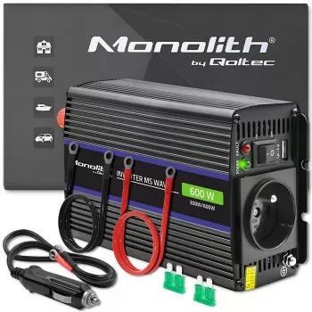 Pingemuundur QOLTEC Monolith 600 MS Wave 12V kuni 230V 600W, puhas/modifitseeritud siinuslaine vastavalt spetsifikatsioonile