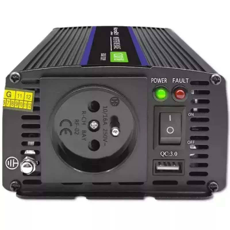 Pingemuundur QOLTEC Monolith 600 W — 12 V kuni 230 V, USB PD 18 W, auto/siseruumidesse, must