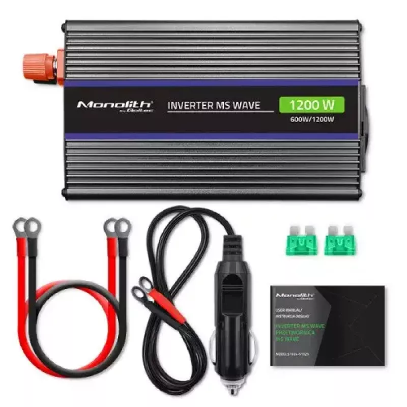 Pingemuundur QOLTEC Monolith 600 W — 12 V kuni 230 V, USB PD 18 W, auto/siseruumidesse, must