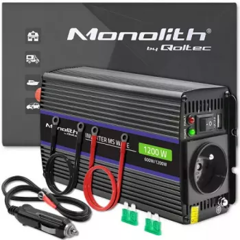 Pingemuundur QOLTEC Monolith 600 W — 12 V kuni 230 V, USB PD 18 W, auto/siseruumidesse, must