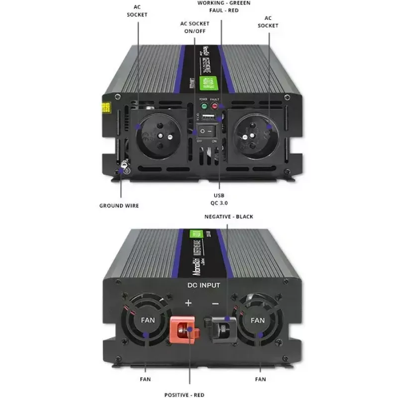 Pingemuundur QOLTEC Monolith 4000 MS Wave 12 V kuni 230 V 2000/4000 W USB-ga
