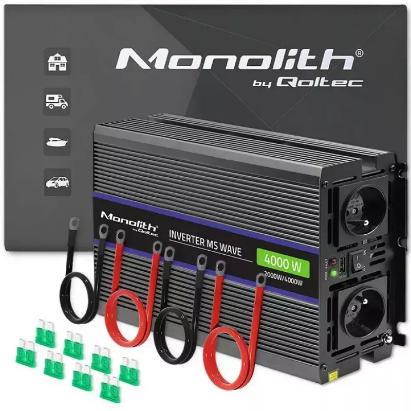 Pingemuundur QOLTEC Monolith 4000 MS Wave 12 V kuni 230 V 2000/4000 W USB-ga