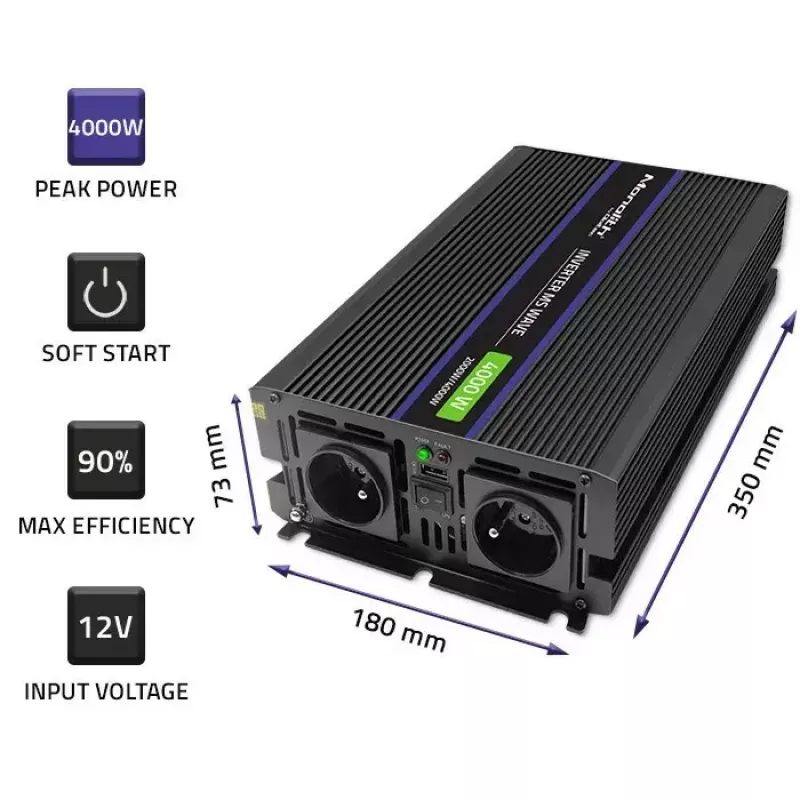 Pingemuundur QOLTEC Monolith 4000 MS Wave 12 V kuni 230 V 2000/4000 W USB-ga