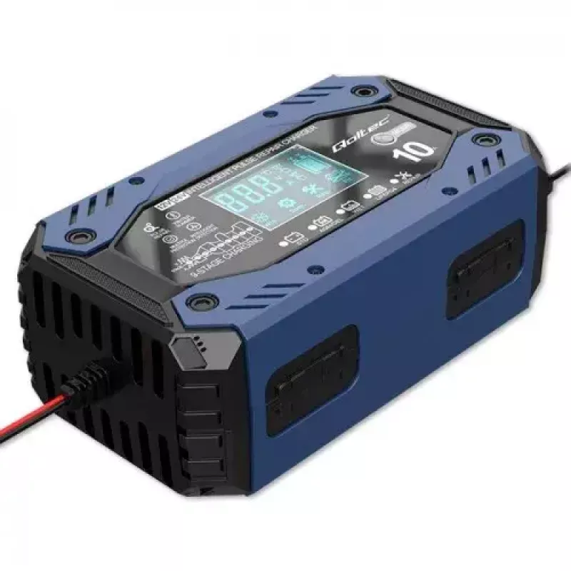 Sõiduki akulaadija QOLTEC 52482 12/24 V 5/10 A LCD-ekraani ja F-tüüpi pistikuga