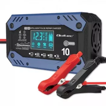 Sõiduki akulaadija QOLTEC 52482 12/24 V 5/10 A LCD-ekraani ja F-tüüpi pistikuga