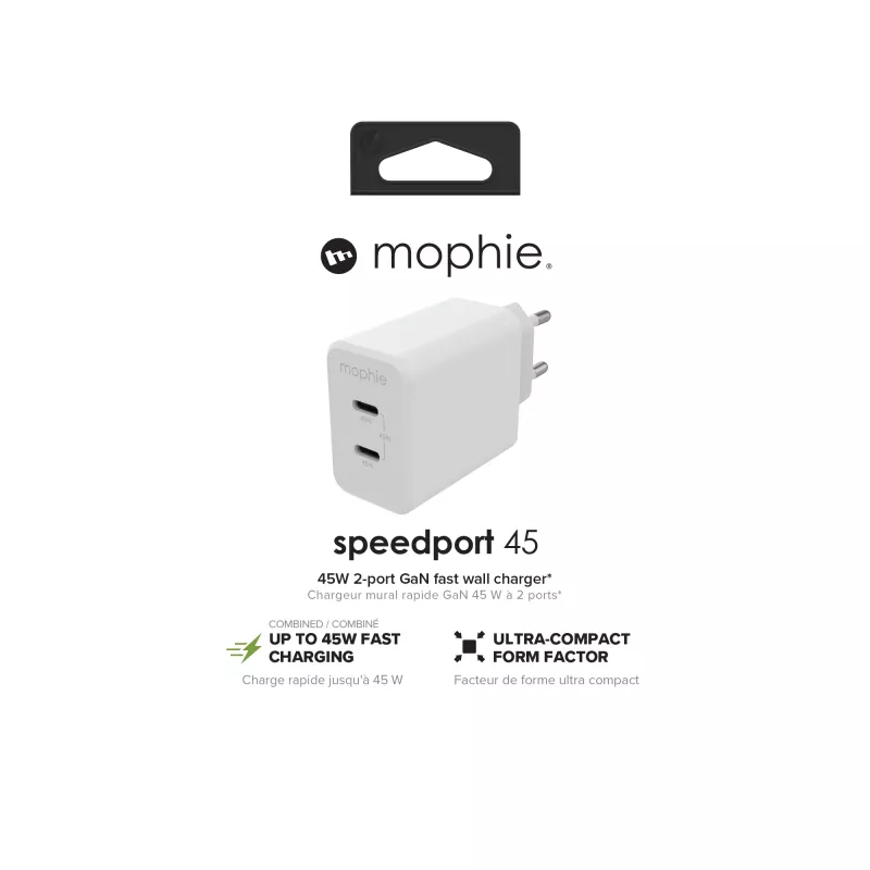 mophie Accessories Seinakohane adapter-USB-C-PD-DUAL-45W-GAN-Valge-EU(2xUSBC)