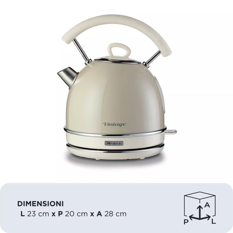 Ariete 2877 Veekeetja Vintage, 1,7L, Juhtmeta, Beež, 1.7 L, 2000 W, Beež, Veetaseme indikaator, Juhtmeta, Filtreerimine