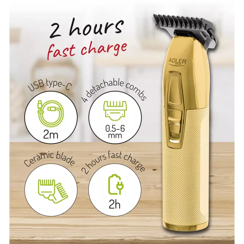 Habemetrimmer Adler AD 2836G Aku 0,9 6 mm Kuldne